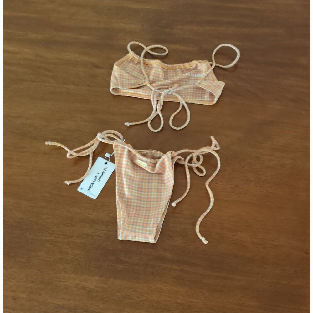 Lahana Swim creamsicle plaid "Birdie" top / side tie bottom set NWT size MED - Picture 7 of 7